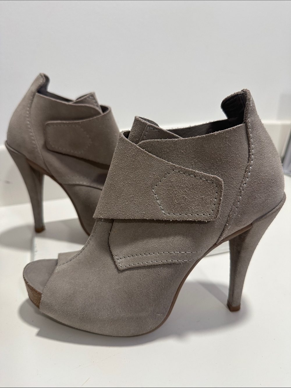 Pedro Garcia Taupe Suede Peep-Toe Heel Booties 184